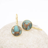 Beautiful Copper Amazonite Drop Earrings, Copper Amazonite 15mm Round Gemstone 925 Silver Earrings, 18k Gold Plated Earrings